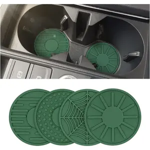 4 Pack Car Coasters for Cup Holder, 2.68 Inch Anti-Slip Silicone Auto Insert Cup Coaster, Non-Slip Vehicle Cup Mats for Women and Men, Interior Accessories Universal for Most Cars, SUV (Green)