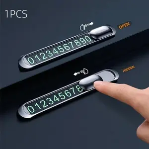 1Count Hidden Car Temporary Parking Number Plate Decoration Interior Metal Alloy Textured Phone Number Display Items Car Styling Car Accessories Automotive Accessory