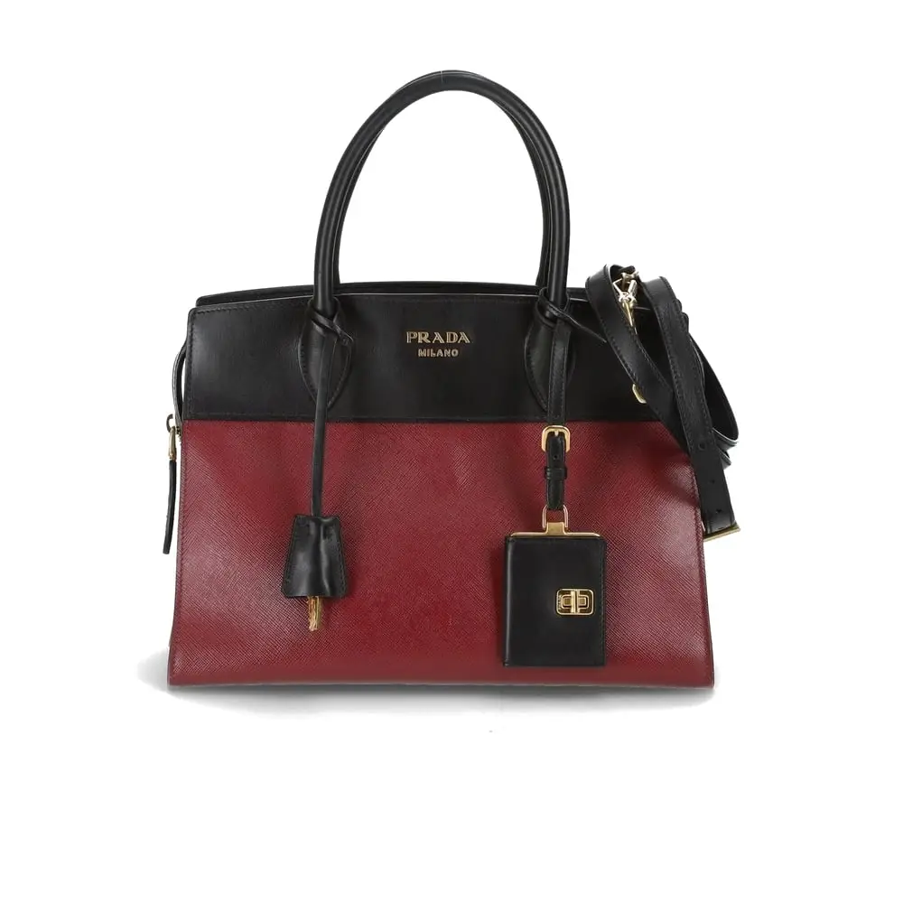 Pre-owned PRADA Leather Shoulder Bags Esplanade Handbag in Red Saffiano and Calf Skin with Gold Hardware