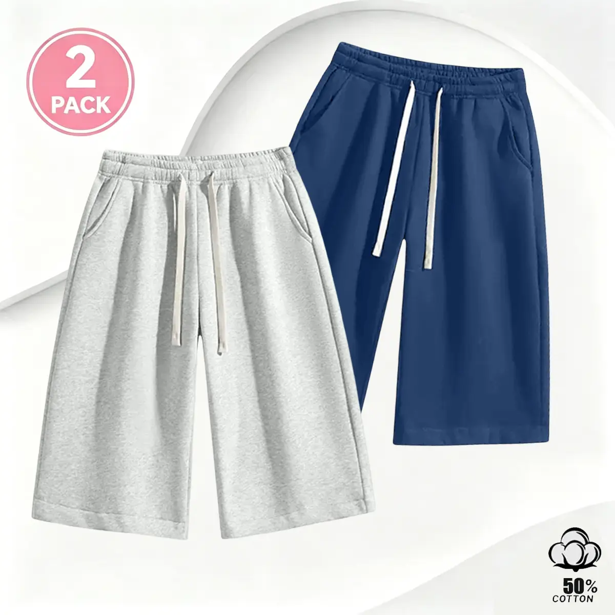 Men's Plain Straight Cut Pants - Smooth Calf-Length Cotton Blend Trousers with Elastic Tie Waist, 3 Pockets, Do Not Iron, Fabric, Menswear, Breathable, Soft, Modern, Flexible Fabric Men's Pants, Adjustable, Comfy, Machine Washable Men's Pants