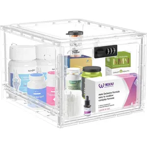 Lock Box for Safe Medication Storage, Large Refrigerator Lockable Storage Box for Kitchen  Safe, Phone Jail iPad Tablet Lock Boxes for  Home/Office (Clear)