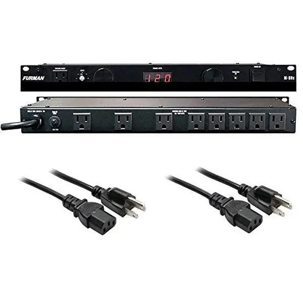 Furman M-8Dx Merit X Series 8 Outlet Power Conditioner & Surge Protector with LED Voltmeter & Dual Lights plus Hosa 18 Gauge Electrical Extension Cable