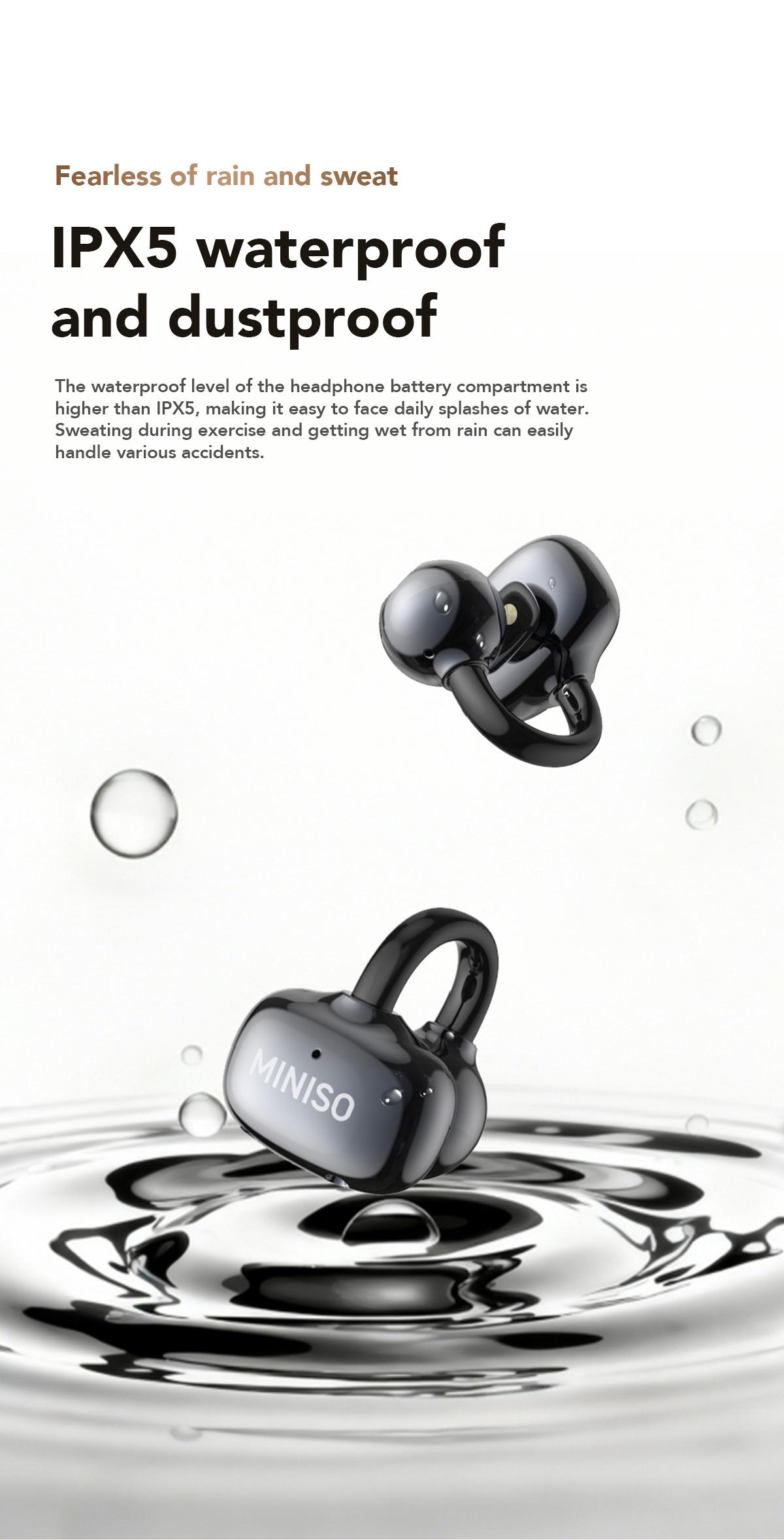 MINISO Clip On Earbuds Wireless Headphones with Bluetooth 6.0 Earphones, Stable Connection & Low Power Use, DT6.0 Pulse Directional Tech, 360° ACS Panoramic Sound, IPX5 Waterproof Audio Earbuds for Music & Calls, Comfortable for Sports
