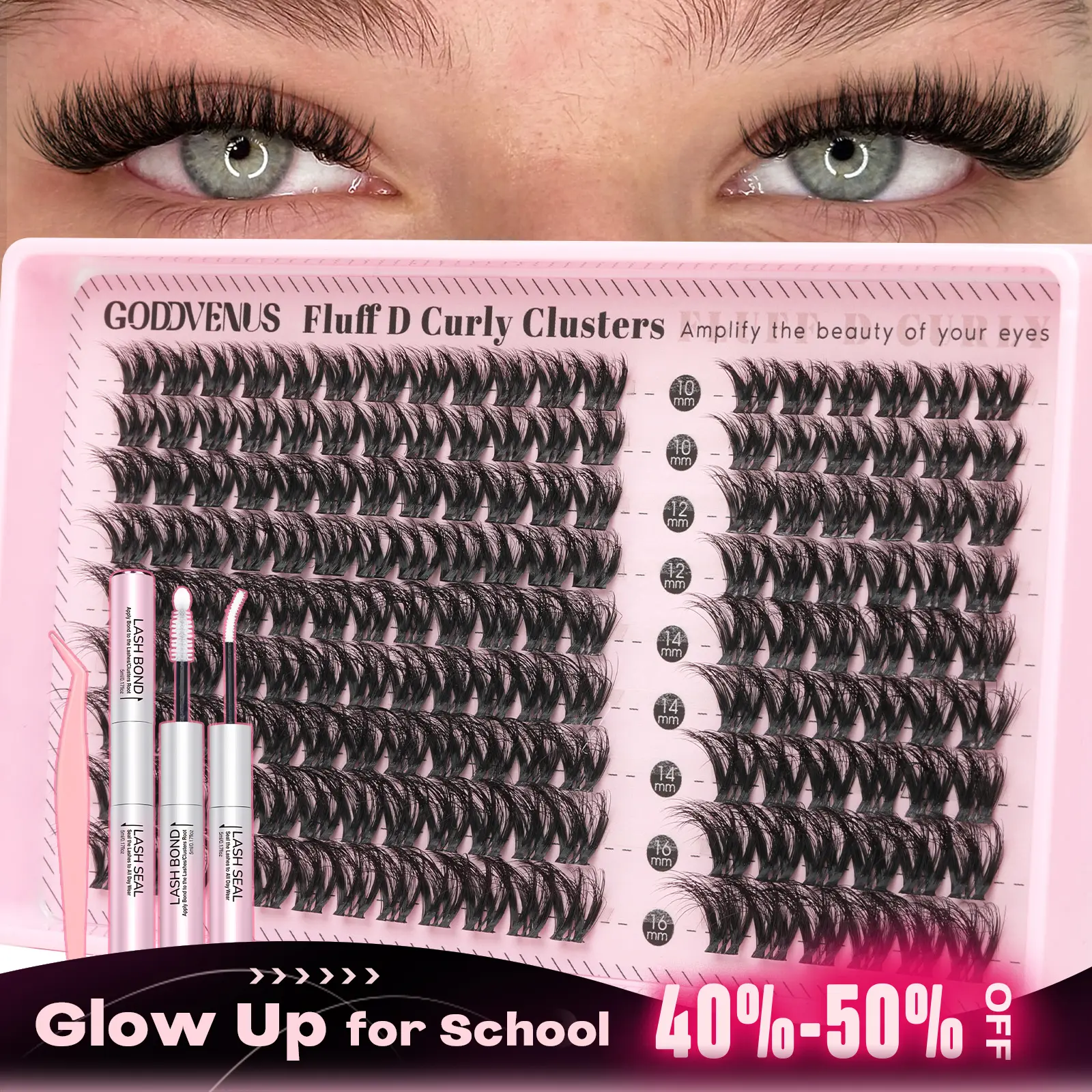 Goddvenus Filter Lash Clusters Russian Volume D Curl Wispy Eyelash Clusters for Big-Eye Filter Effect, Rich & Glamorous Fluffy Individual Lashes 10-16mm, DIY Cluster Eyelash Extensions That Still Feel Lightweight