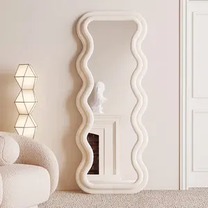 Full Length Mirror 63"x24", Irregular Wavy Mirror, Wave Floor Mirror, Wall Mirror Standing Hanging or Leaning Against Wall for Bedroom Decor Wooden