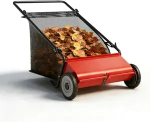 [GAOMON]Red Push Lawn Sweeper, 26-Inch with 4 High-Speed Brushes, Heavy-Duty Steel Frame & Large 7 Cu. Ft Hopper Bag for Yard and Leaf Cleanup