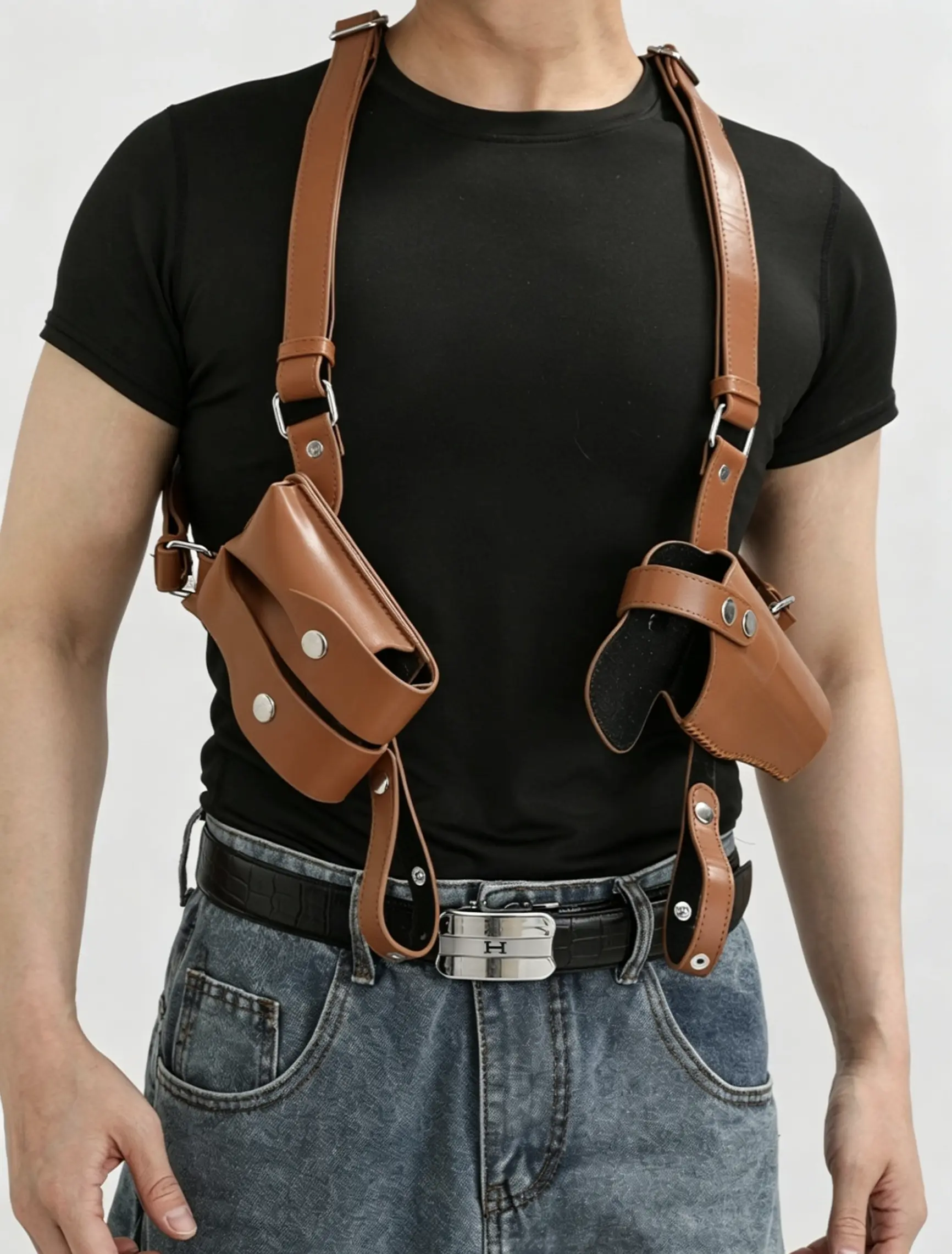 Retro Leather Underarm Holster - Multifunctional Chestbag, Chest Pack for Outdoor Commuting, Sports & Outdoor Hunting Accessory, Casual Belt Bag, Everyday Beltpack, Running Chest Bag