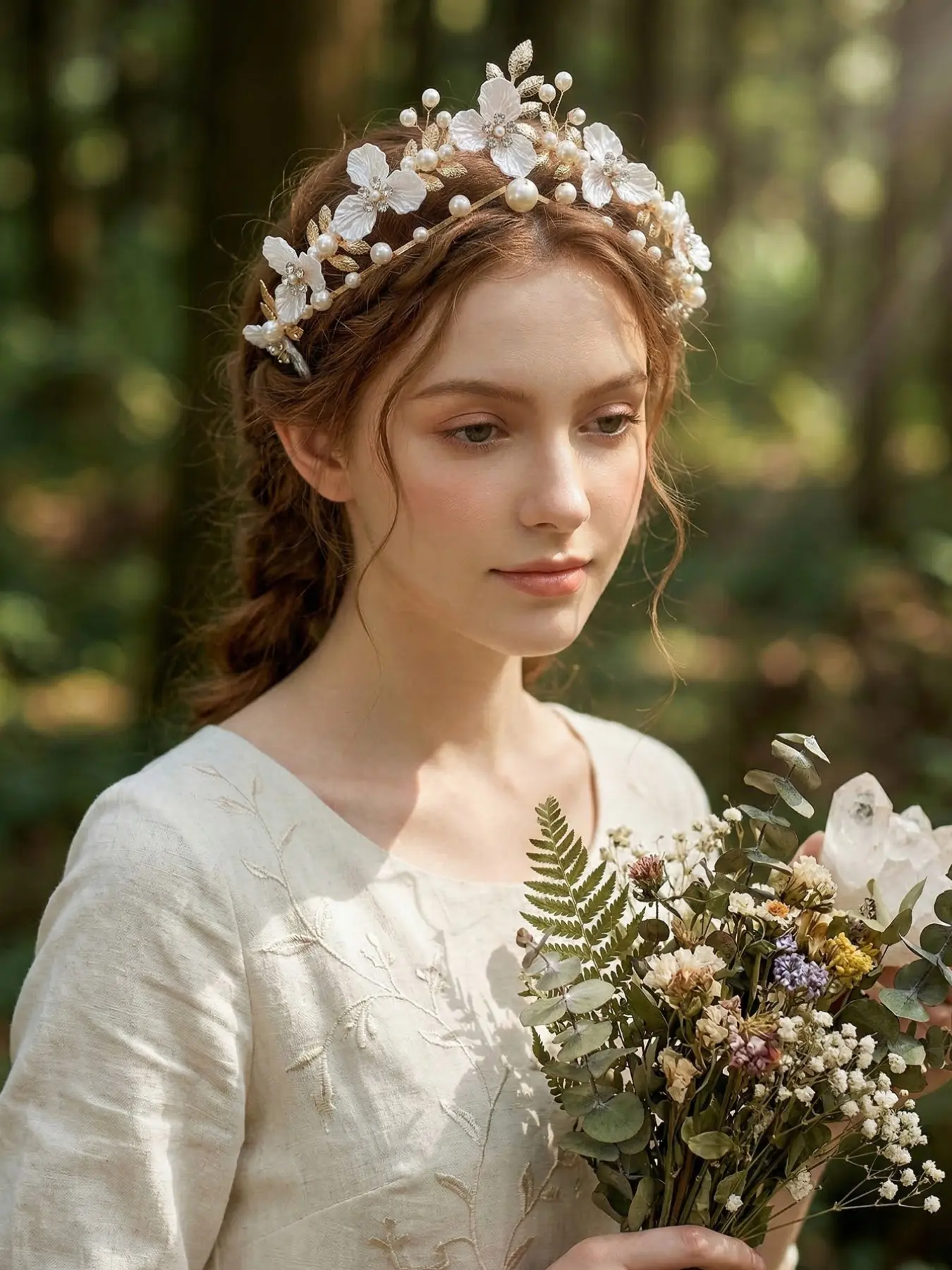 French Vintage Pearl Floral Hairband, Romantic Wedding Headpiece, Bridal Photo Style Accessory, Evening Princess Wind Jewelry