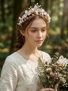 French Vintage Pearl Floral Hairband, Romantic Wedding Headpiece, Bridal Photo Style Accessory, Evening Princess Wind Jewelry