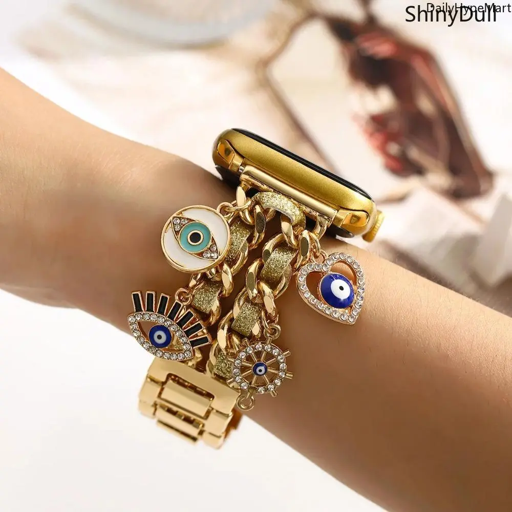 ShinyBull Luxury Metal Apple Watch Band Stylish Bracelet for Women with Eye Charms and Rhinestones
