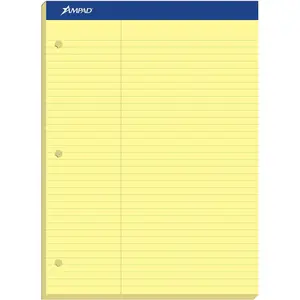 Double-Sheet Writing Pad, 8-1/2" x 11-3/4", Law Rule, Canary Paper, 3-Hole Punched, 100 Sheets (20-245)