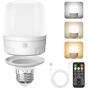 Qoollife E26 Light Bulbs with Remote, Battery Operated Light Bulb 9W 2000mAh, 4 Timer for Lamp Lamps Tent Closet Camping USB Battery Powered Light Bulbs (1-Pack)