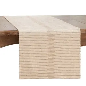 Saro Lifestyle Table Runner With Shimmering Striped Design, Beige, 16" x 72"