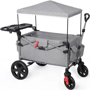 Collapsible Folding Wagon, EVER ADVANCED Foldable Wagon Cart with Adjustable Handle Bar, Removable Canopy for Outdoor Use and Travel