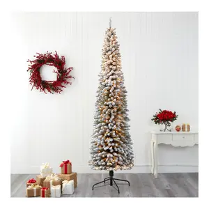 Nearly Natural 9" Flocked Pencil Faux ChristmasTree w/ Lights