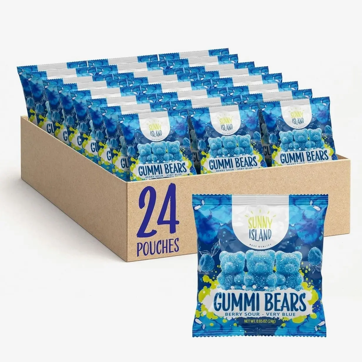 Sour Bears Gummy Candy | 24 Packs | Blue Candy | Raspberry Jelly Bears for Lunchbox Snacks, Goodie Bags & Baby Boy Shower Favors | Gelatin Free Sour Gummies