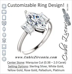 Cubic Zirconia Engagement Ring- The Andrea (Customizable Marquise Cut 3-stone with Dual Emerald Cut Accents)