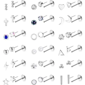 18Pairs 20G 316L Stainless Steel Threadless Push in Stud Earrings for Women Men Flat  Cartilage Stud Earring Helix Tragus Stud CZ Heart Moon  Ear Stud