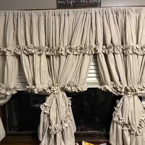HIG Farmhouse Ruffle Window Curtains with Blackout Liner Handmade Bow Ties Drapes 2 Panels Set curtain livingroom curtain edges (100x84 size only one panel)