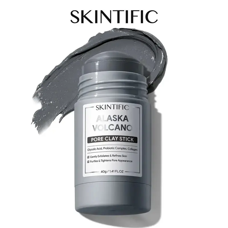 SKINTIFIC Alaska Volcano Pore Clay Stick Cleansing Blackhead Remover Face Mask Stick with Natural Clay Gentle Exfoliating Smoothing Skin Non-Drying Skincare ( 40g/1.41 fl oz )