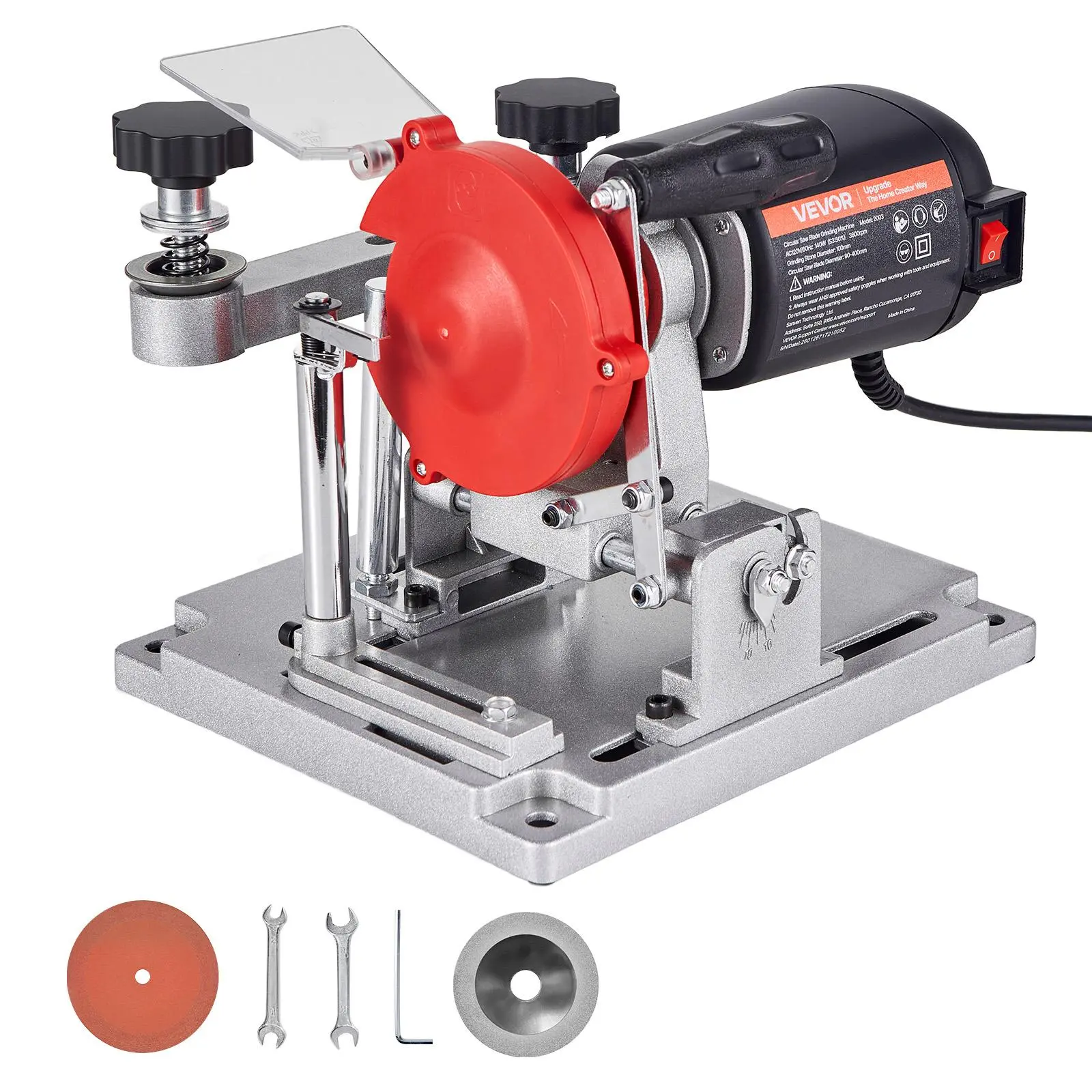 VEVOR Sturdy Woodworking Circular Saw Blade Sharpener, 140W 3800RPM Electric Sharpening Machine with 4" Ceramic/Diamond Grinding Wheels - Fits 3.5"-15.7" Diameter Blades for Workbench Use