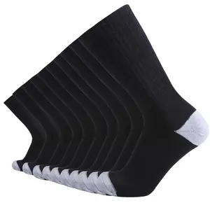 EnerWear 10P Pack Men's Cotton Moisture Wicking Heavy Cushion Crew Socks (10-13/shoe size 6-12 (10 Pair), Black) black socks Breathable Knitted Soft Sweat