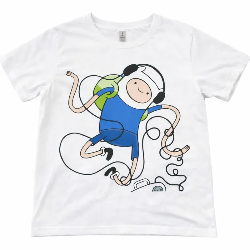 Y2k Adventure Time Finn Listening Music Tee – Cute Cartoon Graphic T-Shirt