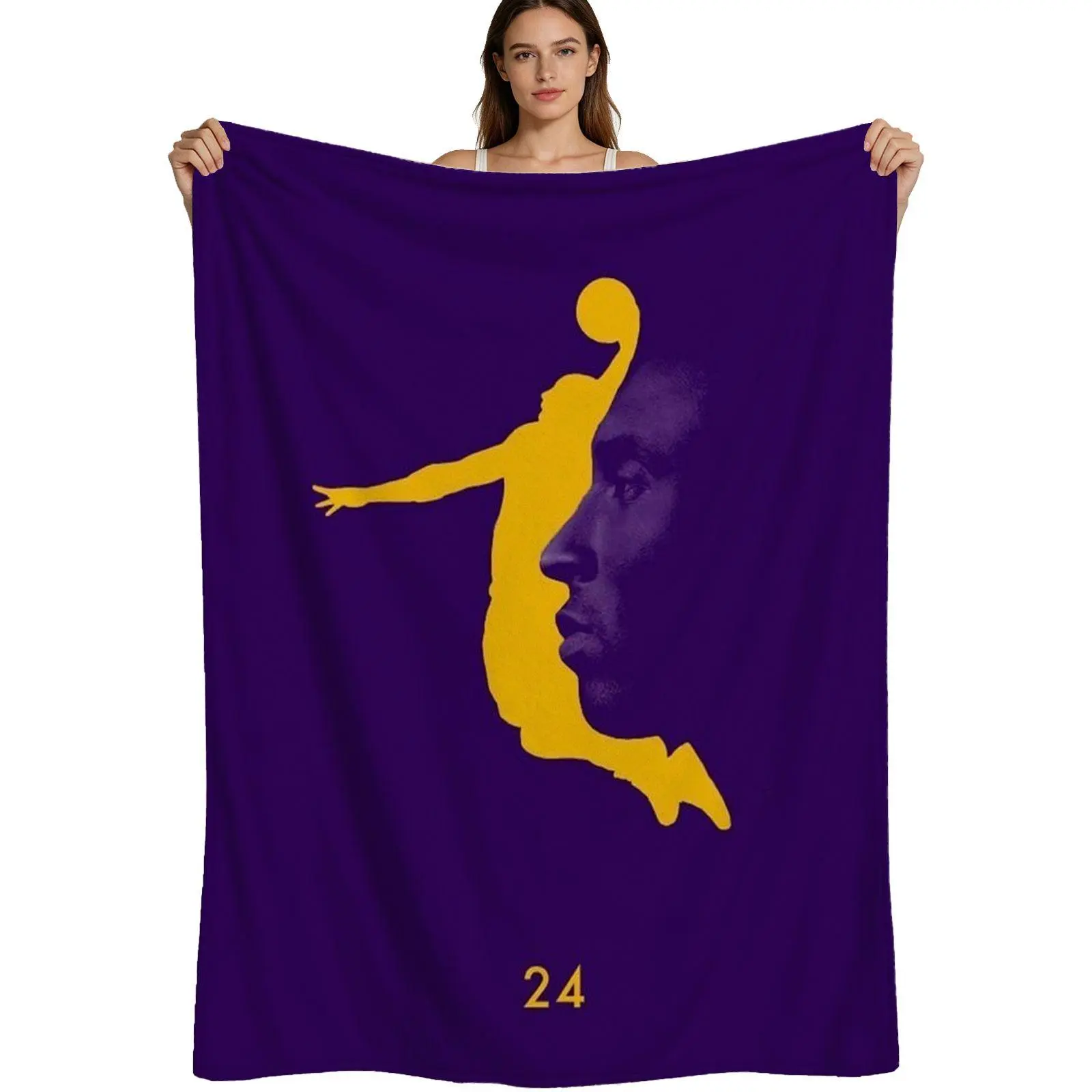 Kobe Bryant Lakers Fan Art, Warm Flannel Fleece Blanket, Iconic Silhouette And Number 24 Design, Ultra Soft Premium Microfiber Fabric, Perfect For Bedroom Living Room Or Sports Fans, 4 Sizes Available, Single Pack