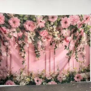 Floral Pattern Wooden Board Backdrop, 1 Count Elegant Flower Pattern Backdrop, Wall Decor for Wedding Birthday Party Garden Home Photography, Banners, Party Decoration Supplies