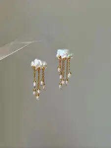 Thunderstorm Hand-Drilled Pearl Cloud Earrings | Hand-woven Raindrop Jewelry