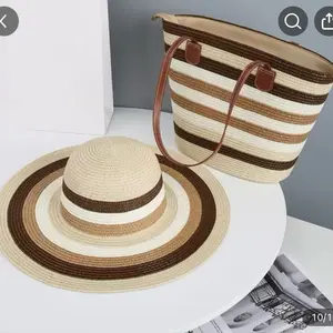 Straw Bag and Sun Hat Set - Sun-Protective Accessory for Beach Strolls, Picnic Outings