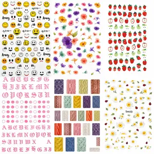 DIY Nail Stickers Set –Smiley, Floral, Fruit, Alphabet & Daisy Nail Art Decals Cute Mixed Designs for Gel, Acrylic & Natural Nails