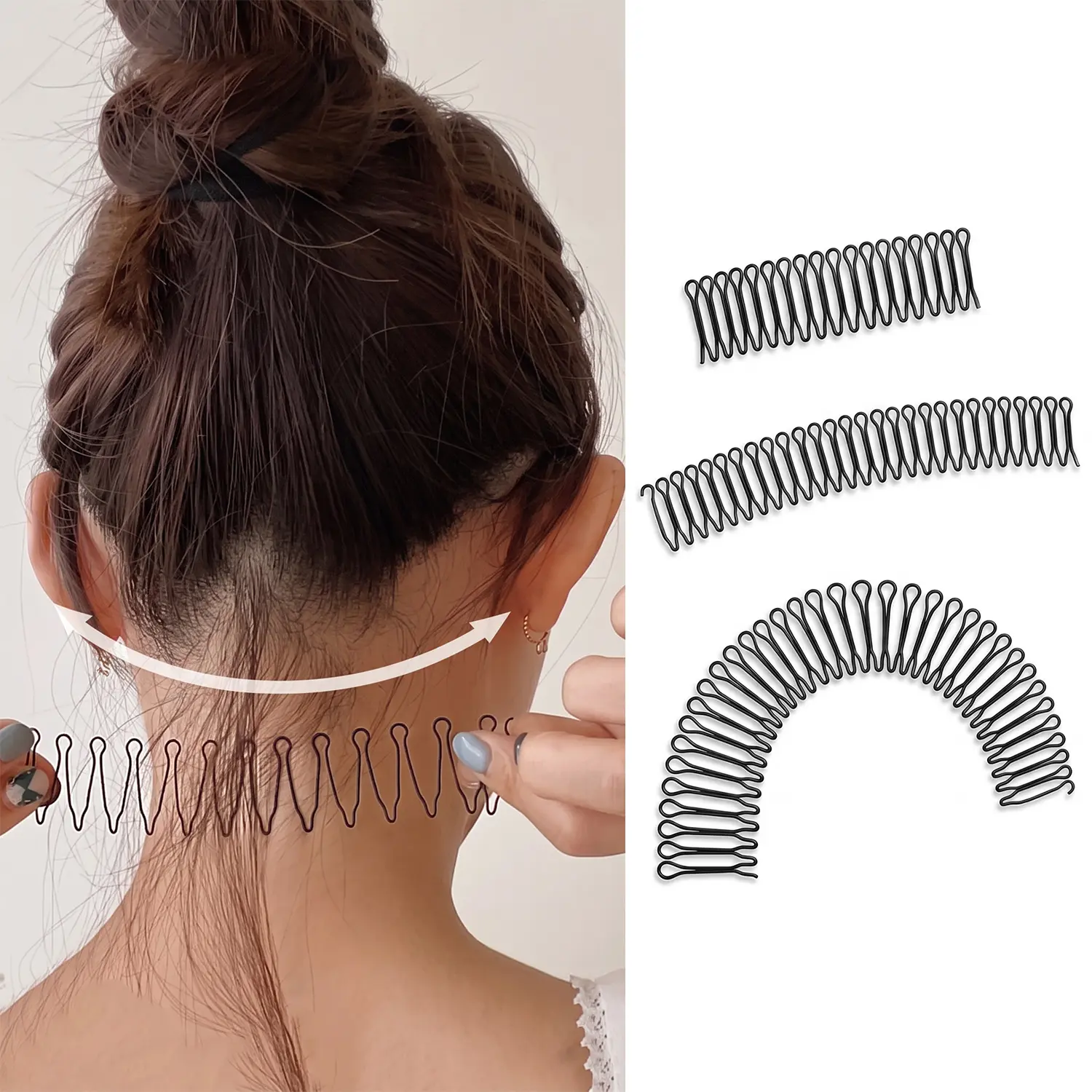 3PCS U Shape Hair Finishing Fixer Comb for Women,Wavy U Hair Pins, Stretchable Bangs Styling Tool, Spring U Comb Clips, Bun Hair Accessories for Women & Girls, Designed to Hold Your Hair Tightly and Keep Your Hair Style Without Mess