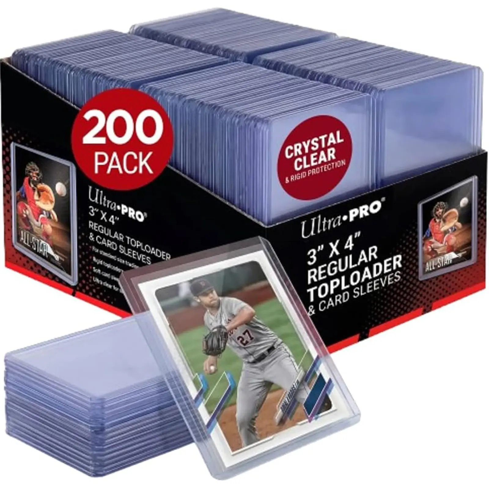 Ultra pro 200ct Top loaders 35pt 3 "X 4", baseball card protective case hard plastic, used with trading card sports card holder, suitable for collection, football, basketball, and TGG(200 Toploads + 200 Sleeves)