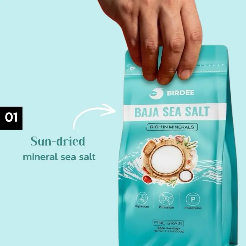 Birdee Low Sodium Sea Salt - Nutrient and Mineral Dense Sea Salt - 34% Less Sodium - Fine Ground Salt for Baking, Seasoning, Pickling