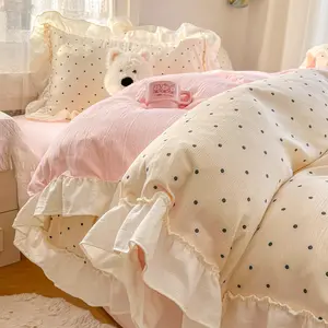 3pcs Polka Dot Bedding Set, Soft Breathable Fabric(1 Duvet cover+2Pillowcases, without filling) Single Double Queen Size, Zipper Closure, All Seasons suitable for Girls Bedroom