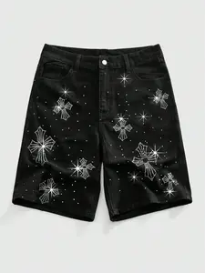 Men shorts - Men Cross Studded Denim Shorts Dark Streetwear Casual Summer Style spring and summer clothes summer men clothes vacation outfit summer outfits male clothes male clothing men’s clothing summer clothes shorts for summer shorts for the summer