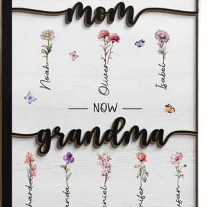 Custom Picture Frame with "Mom" and "Grandma" Text, Floral Design Elements, Now Available for Personalization