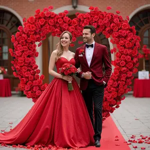 A8869 Luxury Red Rose Floral Arrangement Cloth Base Heart-Shaped Arch Props