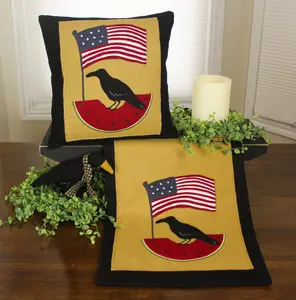 Flag Crow Table Runner - Black & Yellow Design with American Flag and Crow motif, Ideal for Home Decor