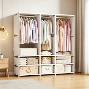 Home Folding Fabric Wardrobe, Metal Frame Reinforced Anti-Shake, Multi-Layer Storage, Dust-Proof Zip Design, Ideal for Small Bedrooms