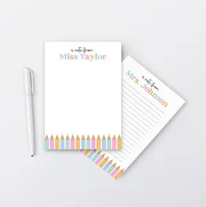 Teacher Note Pad Personalized, Colorful Custom School Stationery, Cute Teacher Appreciation Gift, Thank You Teacher End of Year, Pencils