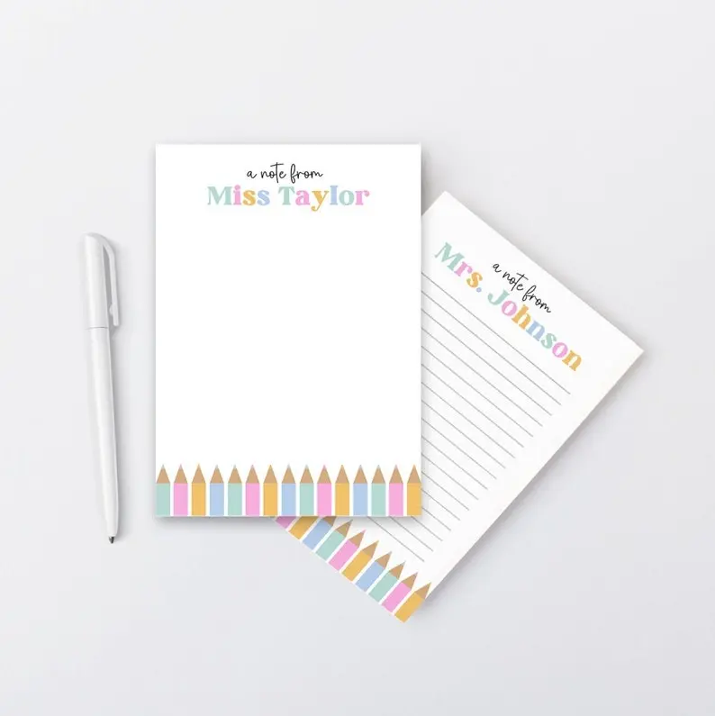 Teacher Note Pad Personalized, Colorful Custom School Stationery, Cute ...