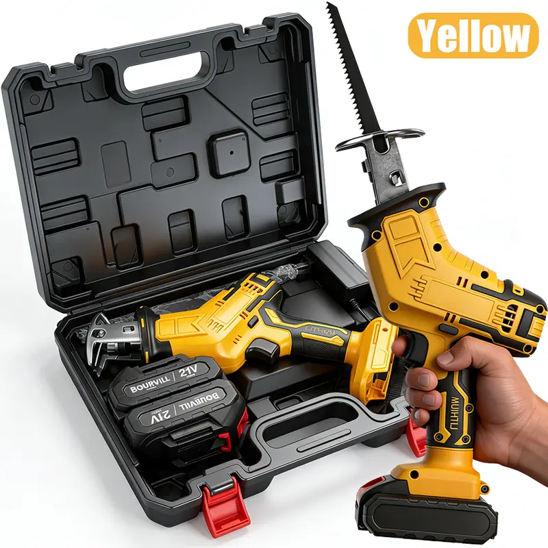 Cordless Reciprocating Saw with 2 Batteries & Charger, 4 Blades - Variable Speed, Ergonomic Grip, Lightweight , Self-Locking Chuck for Wood/ Metal/ PVC Cutting -Outdoor Garden DIY Tool, Modern Tool Design Home decoration