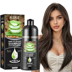 Dark Brown Aloe & Ginger 3-in-1 Hair Dye Shampoo – Unisex, Natural Plant-Based Formula, Gentle Gray Hair Coverage, Nourishing & Repairing, Natural Shine, Achieve Salon-Quality Hair Color Easily at Home