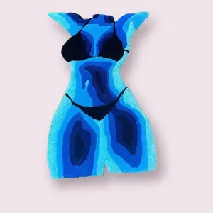 Tufted Blue Thermal Body Rug, Soft Plush Texture, 2 Feet Long