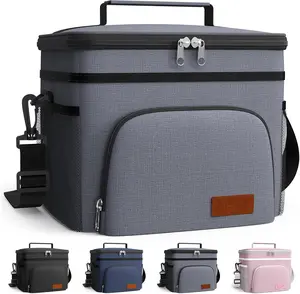 Insulated Lunch Box for Men & Women - Leak-Proof Cooler Lunch Bag with 4 Pockets, Adjustable Strap, Ideal for Work, Picnic, Travel - Medium, Light Grey,10.2"×6.9"×8.5"