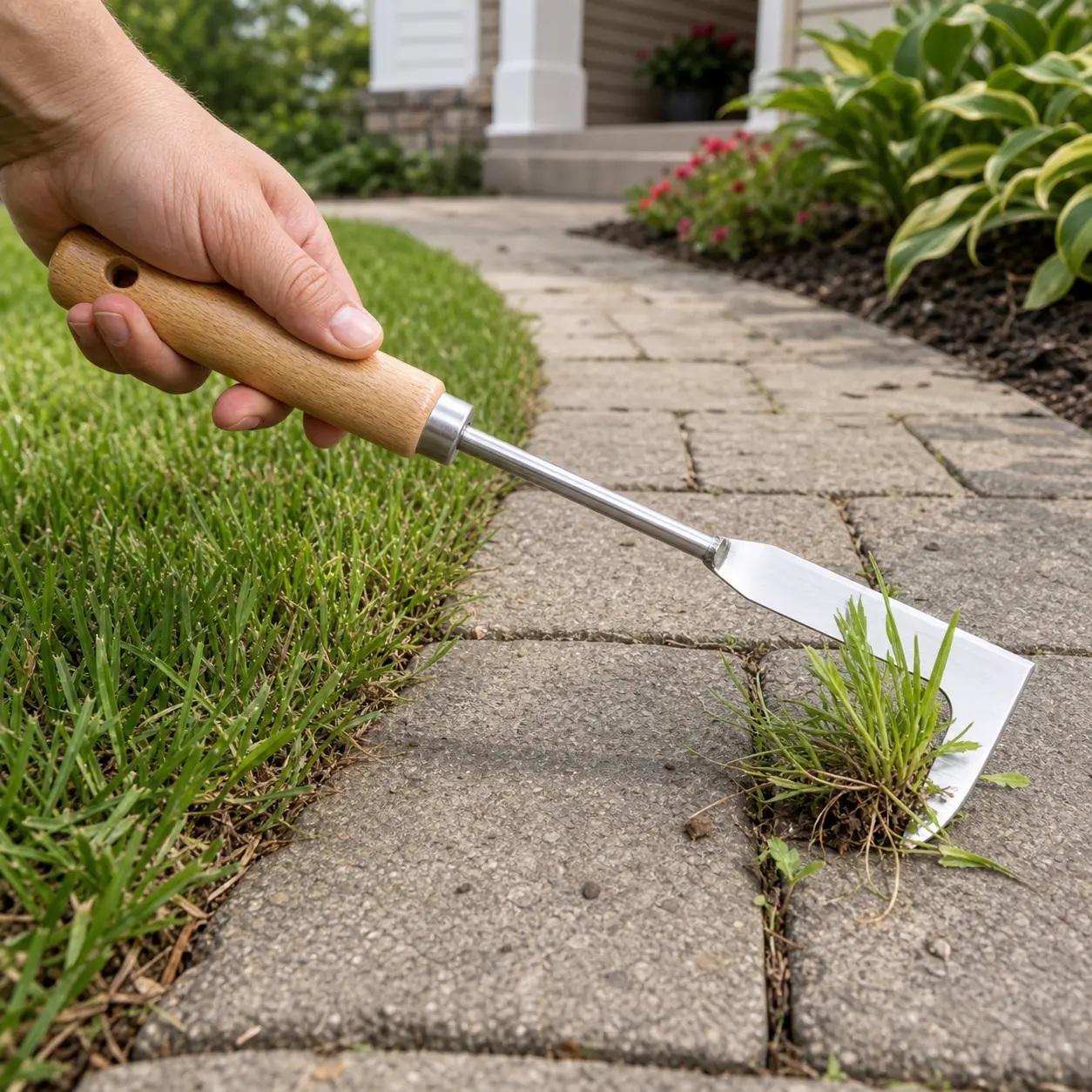Manual Weed Puller with Thickened Steel Construction, Ergonomic Beech Wood Handle, Rust-Resistant Weeding Blade, for Garden Beds, Sidewalk Cracks, Patio