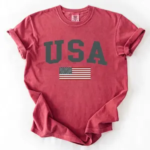 Comfort Colors USA T-Shirt Faded Vintage Style Aesthetic American Flag Crewneck 4th of July Trendy Retro Style USA Olympic -Shirt Fitted