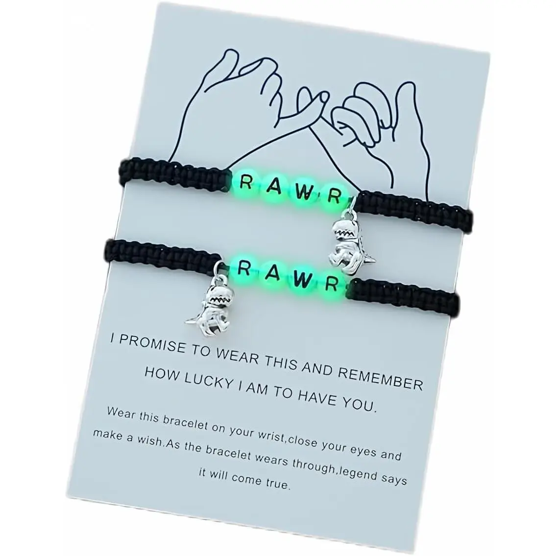 Women's 2-Piece Beaded Dinosaur Charm Bracelet Combination Set, Cute Glow-in-the-Dark Glowing Bracelets for Daily Wear, Beaded Set, Matching Pair, Two Piece Set